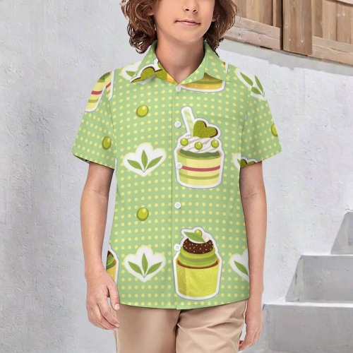 All Over Print Cotton Kid's Short Sleeve Shirt with Chest Pocket
