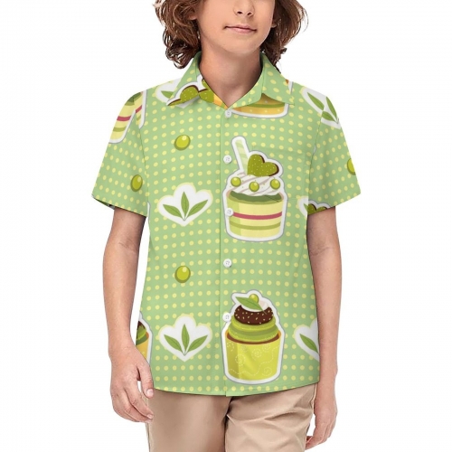 All Over Print Cotton Kid's Short Sleeve Shirt with Chest Pocket
