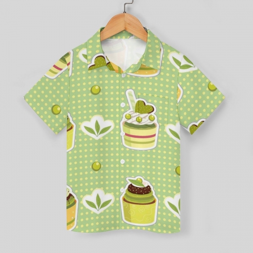 All Over Print Cotton Kid's Short Sleeve Shirt with Chest Pocket