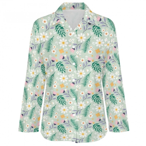 All Over Print Cotton Women's Long Sleeve Irregular Hem Shirt