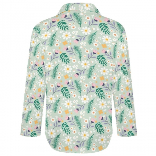 All Over Print Cotton Women's Long Sleeve Irregular Hem Shirt