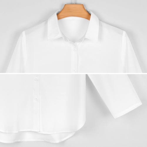 All Over Print Cotton Women's Long Sleeve Irregular Hem Shirt