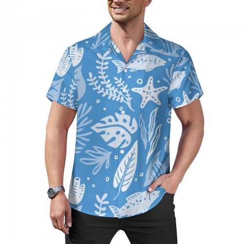 All Over Print Cotton Men's Cuban Collar Short Sleeve Shirt