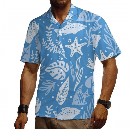 All Over Print Cotton Men's Cuban Collar Short Sleeve Shirt