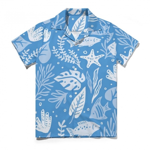 All Over Print Cotton Men's Cuban Collar Short Sleeve Shirt