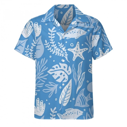 All Over Print Cotton Men's Cuban Collar Short Sleeve Shirt