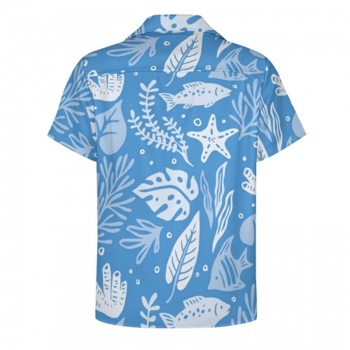 All Over Print Cotton Men's Cuban Collar Short Sleeve Shirt