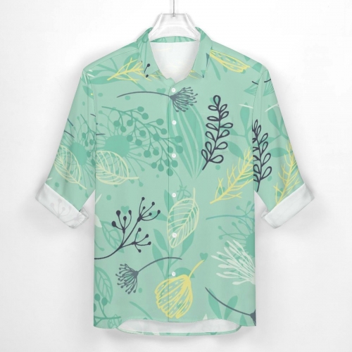 All Over Print Cotton Men's Lapel Pocket Long Sleeve Shirt