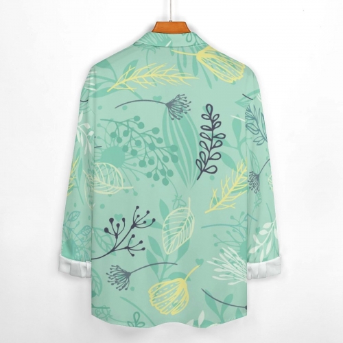 All Over Print Cotton Men's Lapel Pocket Long Sleeve Shirt
