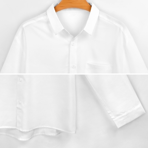 All Over Print Cotton Men's Lapel Pocket Long Sleeve Shirt