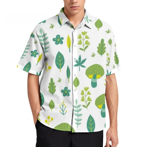 All Over Print Cotton Men's Lapel Short Sleeve Shirt without Pocket