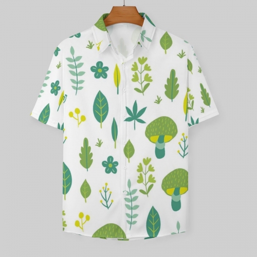 All Over Print Cotton Men's Lapel Short Sleeve Shirt without Pocket