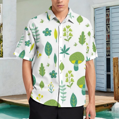All Over Print Cotton Men's Lapel Short Sleeve Shirt without Pocket