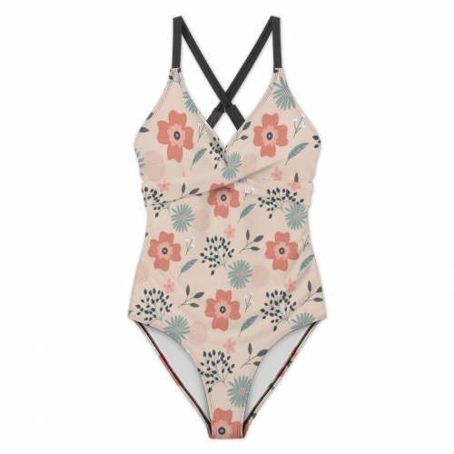 Women's Front Cross Tie Backless One Piece Swimsuit