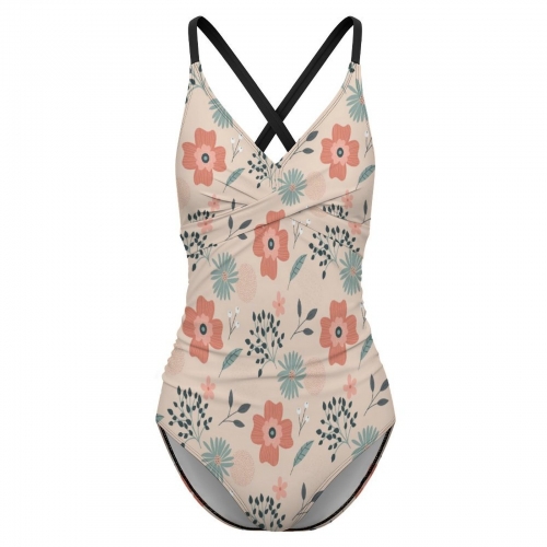 Women's Front Cross Tie Backless One Piece Swimsuit