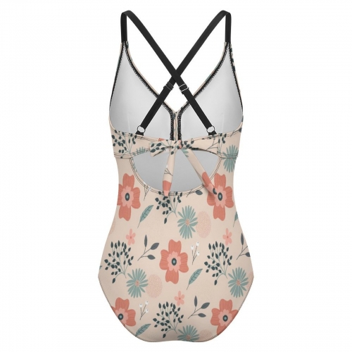 Women's Front Cross Tie Backless One Piece Swimsuit