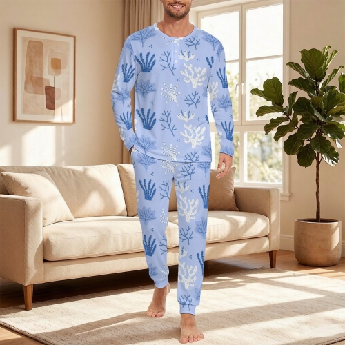 Men's Long Sleeve Henley Collar Pajama Set