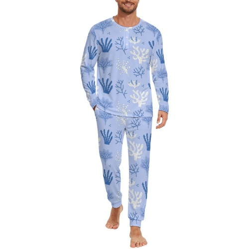 Men's Long Sleeve Henley Collar Pajama Set