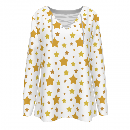 Women's V-neck Drawstring Long Sleeve Shirt