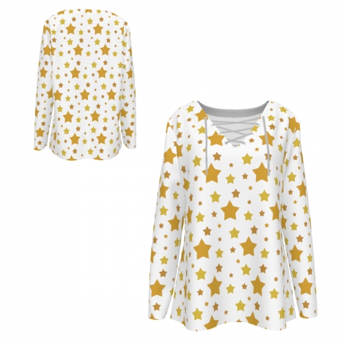 Women's V-neck Drawstring Long Sleeve Shirt