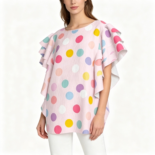 Women's Crew Neck Ruffle Short Sleeve Shirt