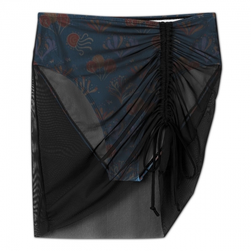 Women's Mesh Drawstring Skirt and Swimsuit Set