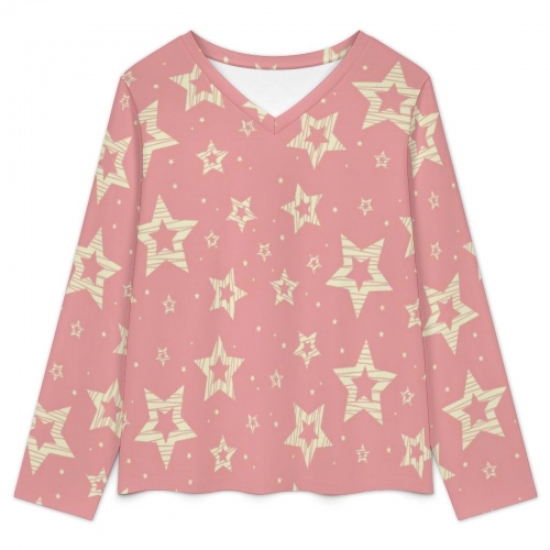 Women's V-Neck Long Sleeve Pajama Set with Pockets