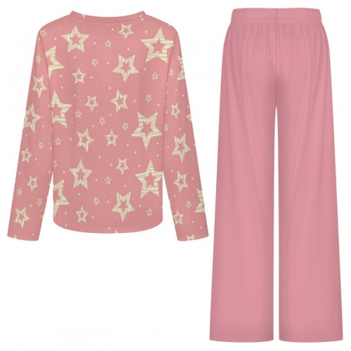 Women's V-Neck Long Sleeve Pajama Set with Pockets