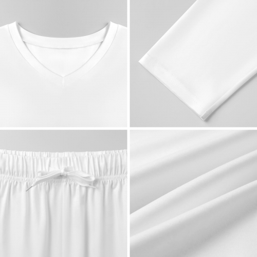 Women's V-Neck Long Sleeve Pajama Set with Pockets