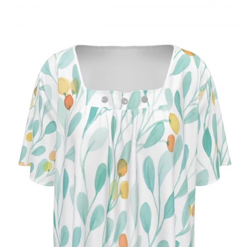 Women's Square Neck Short Sleeve Shirt With Three Buttons