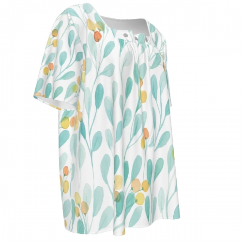 Women's Square Neck Short Sleeve Shirt With Three Buttons