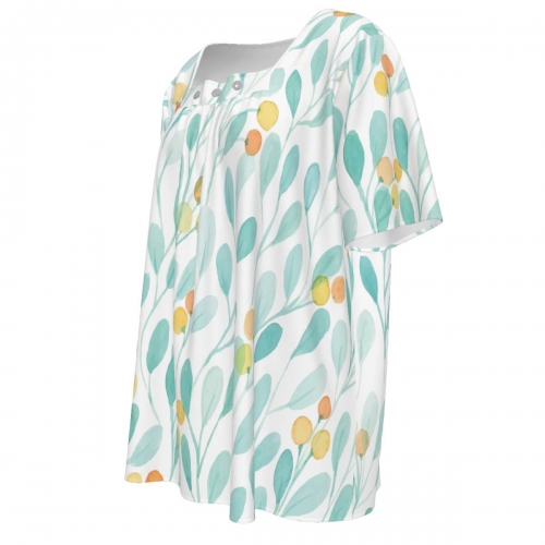 Women's Square Neck Short Sleeve Shirt With Three Buttons