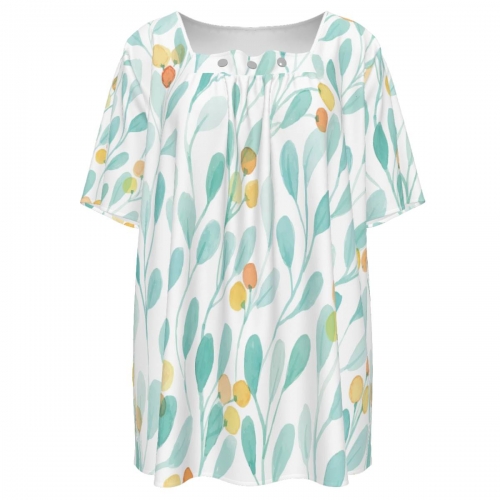 Women's Square Neck Short Sleeve Shirt With Three Buttons