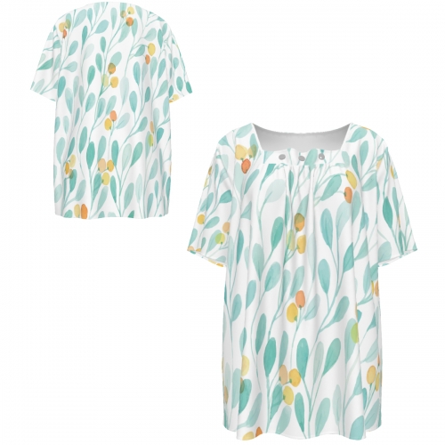 Women's Square Neck Short Sleeve Shirt With Three Buttons