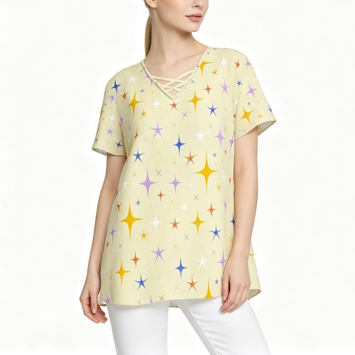 Women's Crisscross V Neck Short Sleeve Shirt