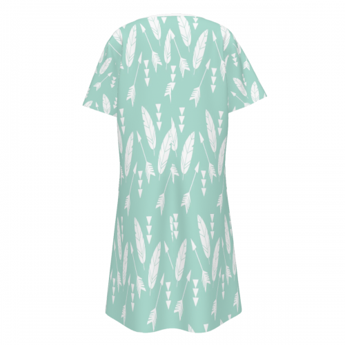 Women's Pleated Crew Neck Short Sleeve Dress