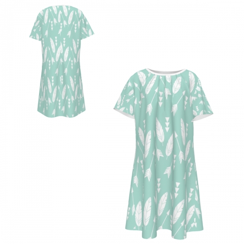 Women's Pleated Crew Neck Short Sleeve Dress