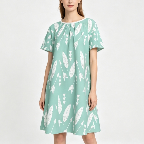 Women's Pleated Crew Neck Short Sleeve Dress