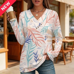 Women's Cross V Neck Button Long Sleeve Top