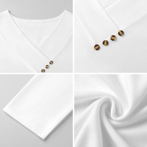 Women's Cross V Neck Button Long Sleeve Top