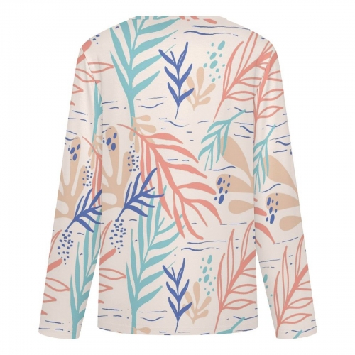 Women's Cross V Neck Button Long Sleeve Top