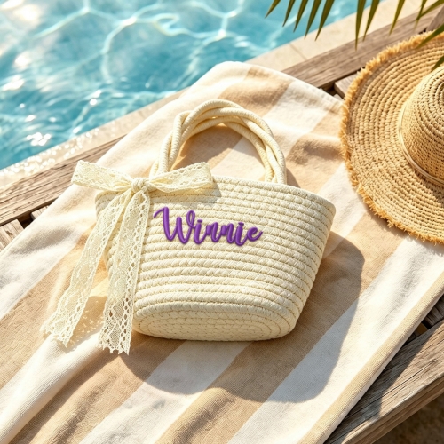 Custom Embroidered Woven Straw Basket Bag | Ships from USA