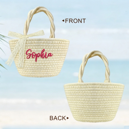 Custom Embroidered Woven Straw Basket Bag | Ships from USA