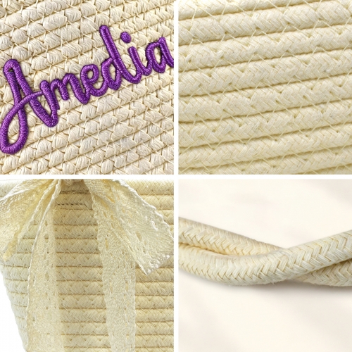 Custom Embroidered Woven Straw Basket Bag | Ships from USA