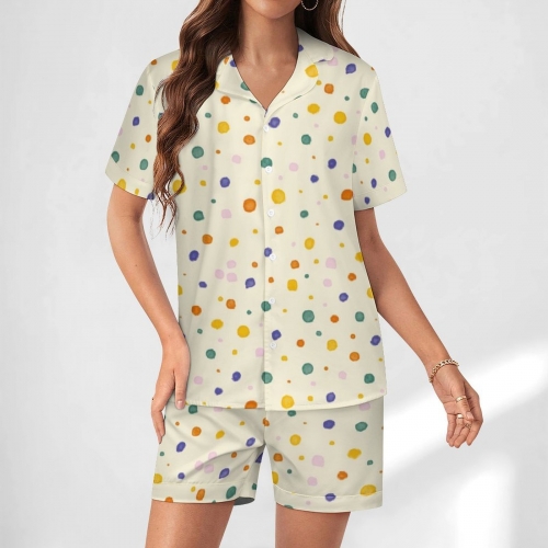 Women's Satin Camp Collar Short Sleeve Pajama Set
