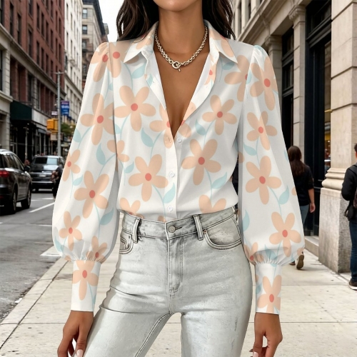 Women's Satin Lantern Long Sleeve Shirt