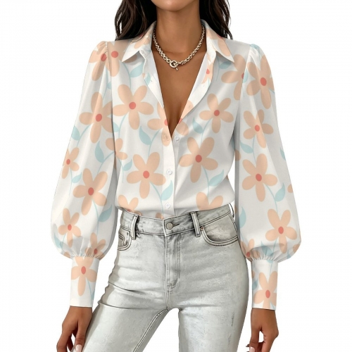 Women's Satin Lantern Long Sleeve Shirt