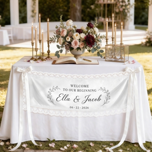 Peach Skin Tapestry with Lace Trim & Ribbons 50" x 15"