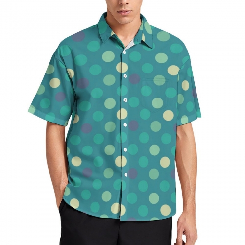 All Over Print Cotton Men's Lapel Short Sleeve Shirt With Pocket