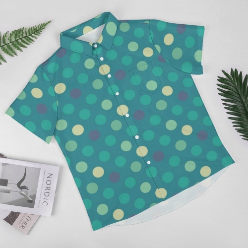 All Over Print Cotton Men's Lapel Short Sleeve Shirt With Pocket